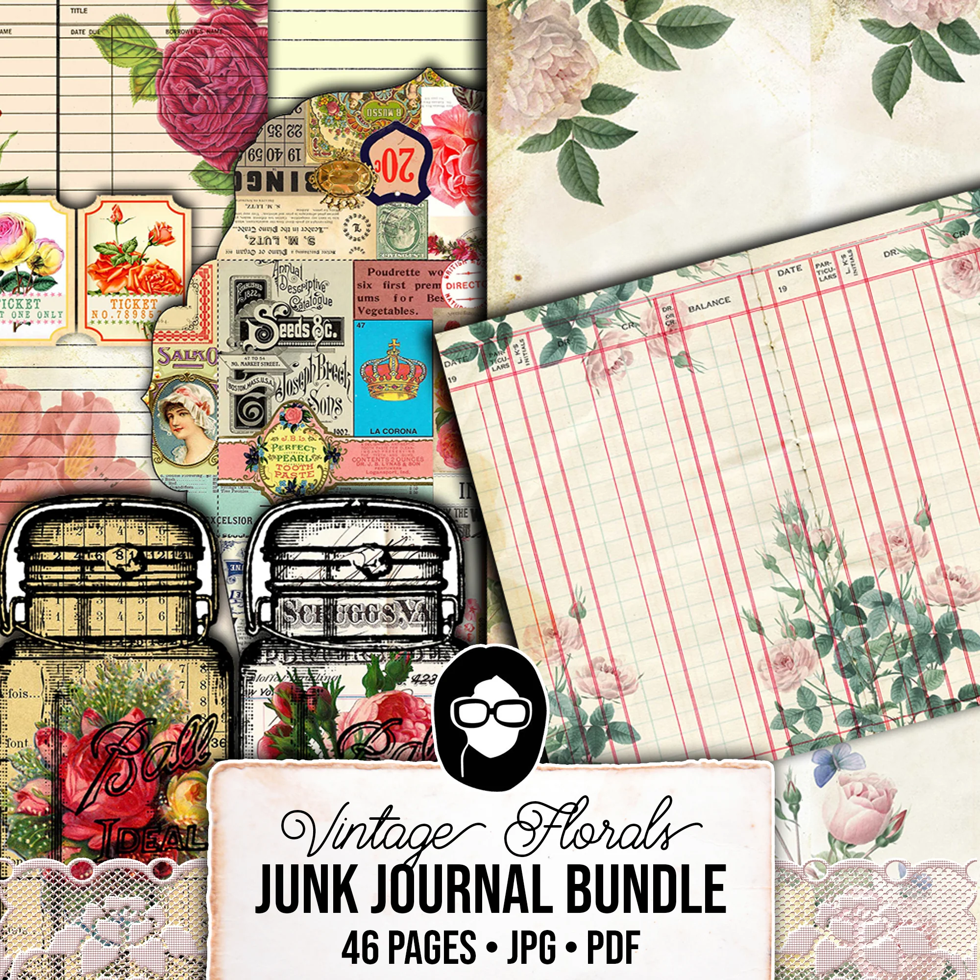Printable Junk Journal Kit Pages Ephemera Bundle 16