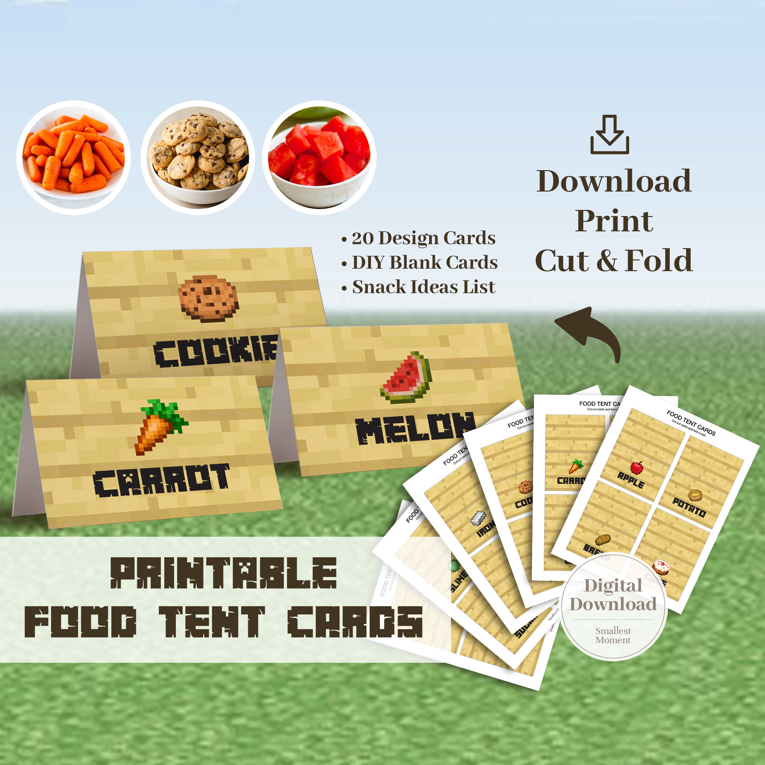 Printable Mine Food Cards Set Of 20 Diy