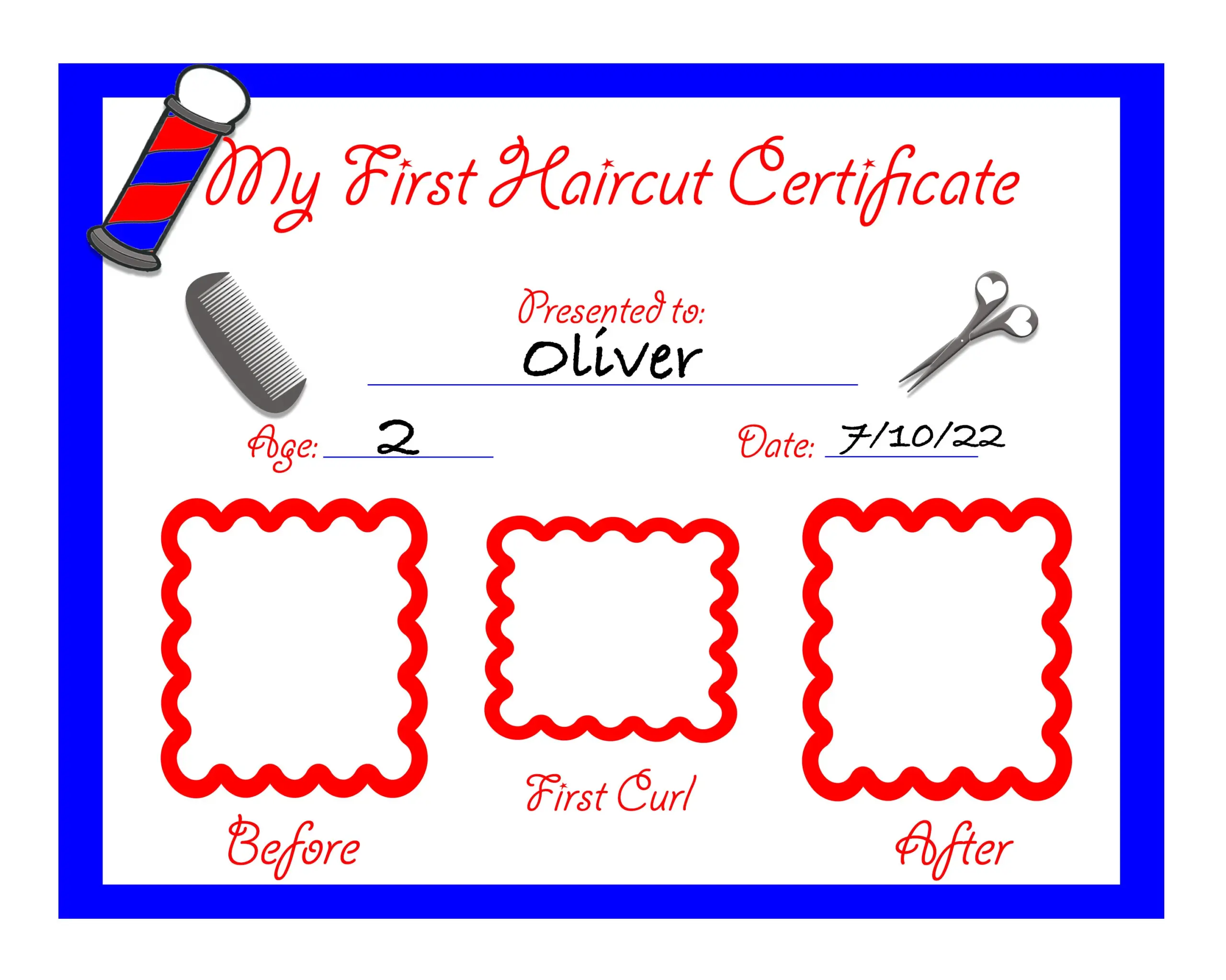 Printable My First Haircut Certificate Printable My First Haircut Certificate