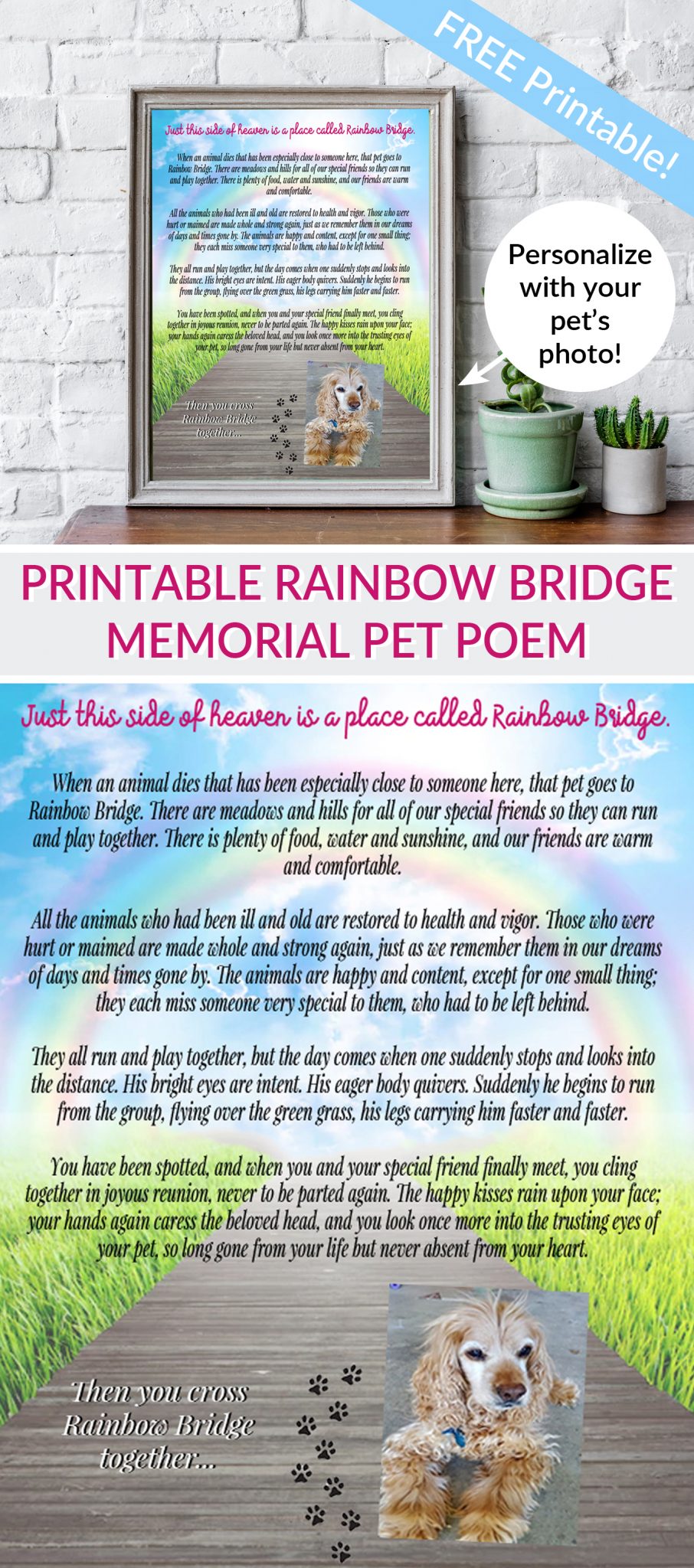 Printable Rainbow Bridge Memorial Pet Poem