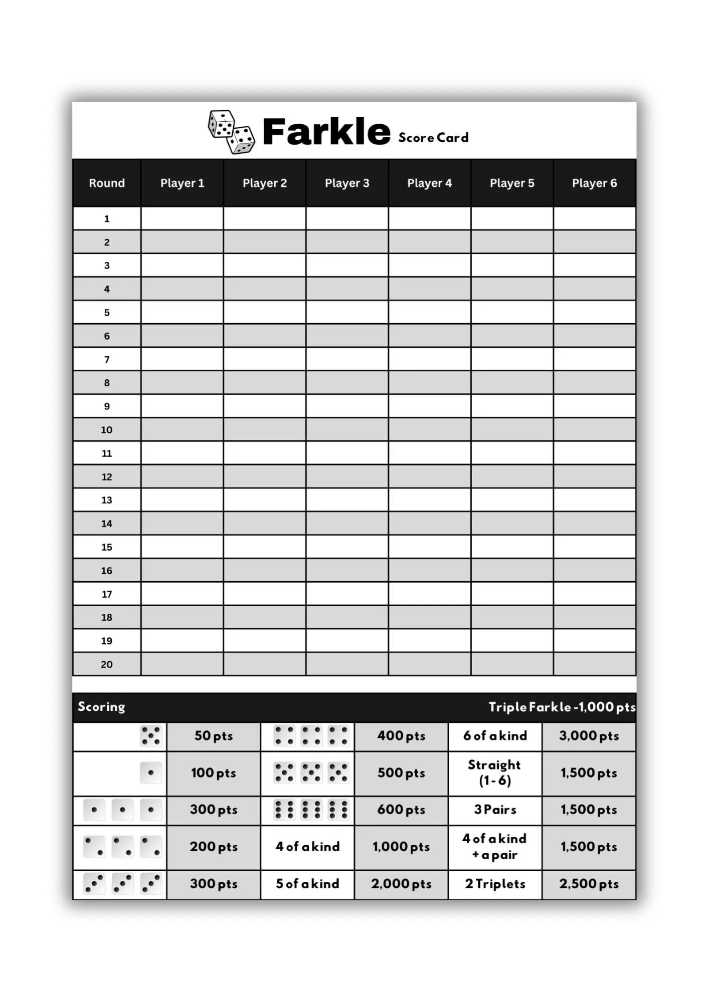 Printable Replacement Score Sheet