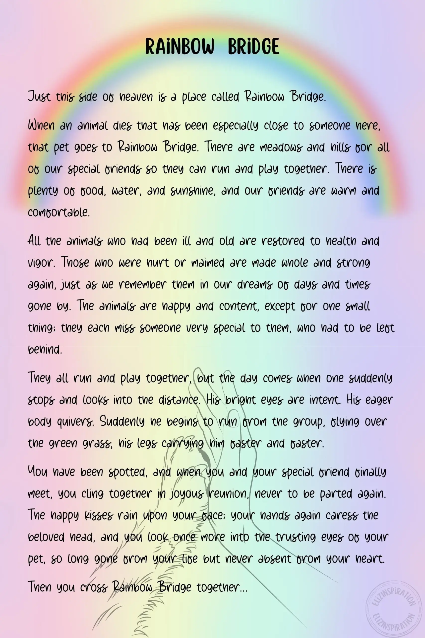 Rainbow Bridge Poem Digital Print Pet