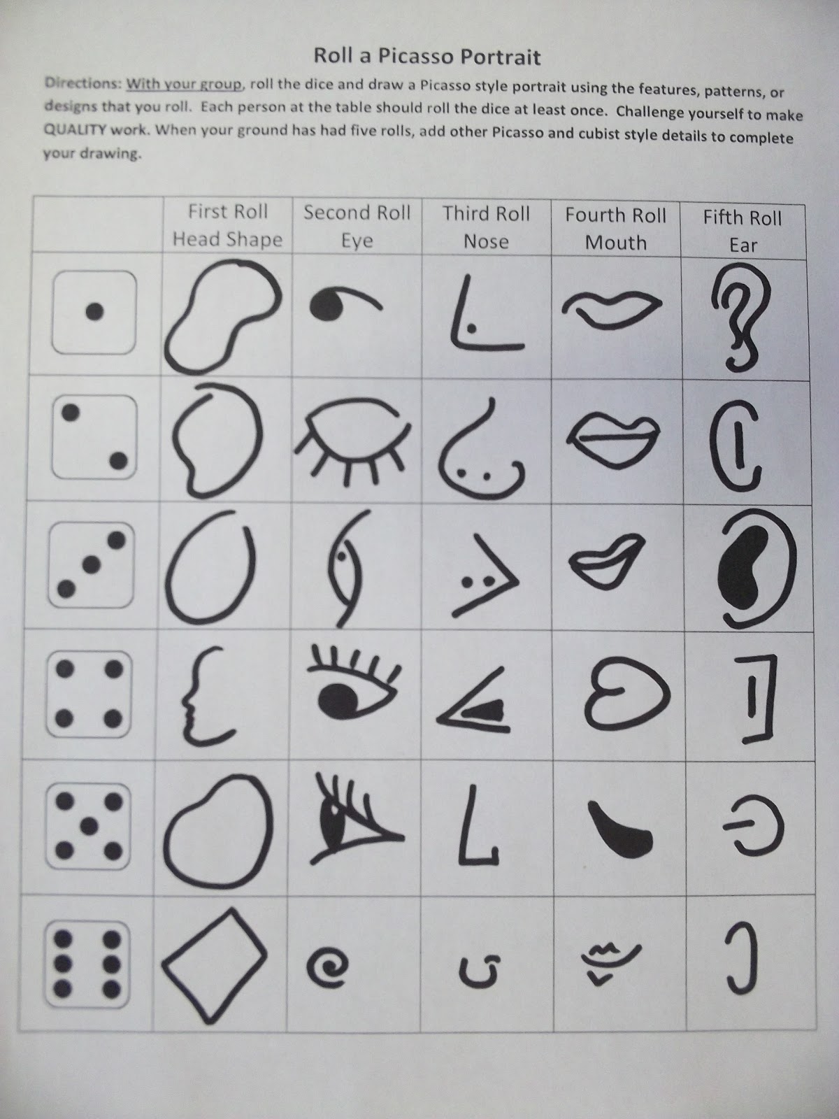 roll a picasso free printable