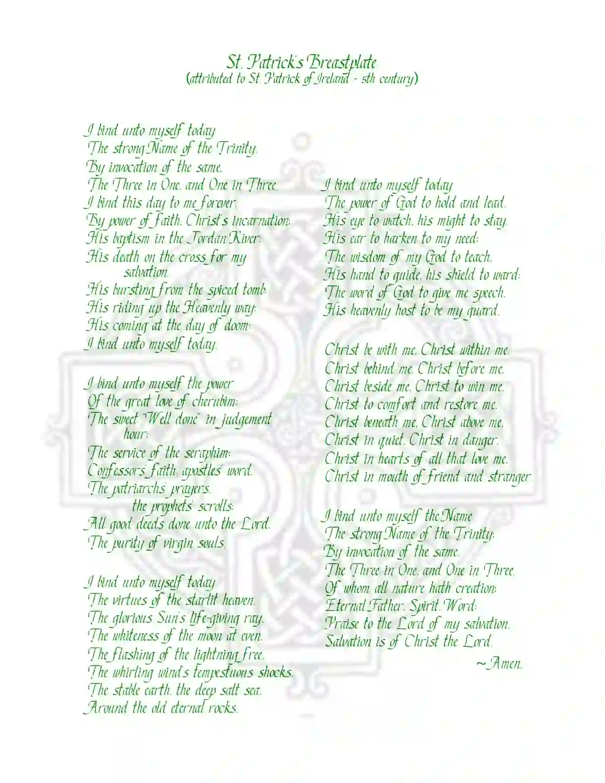 free printable st patricks breastplate