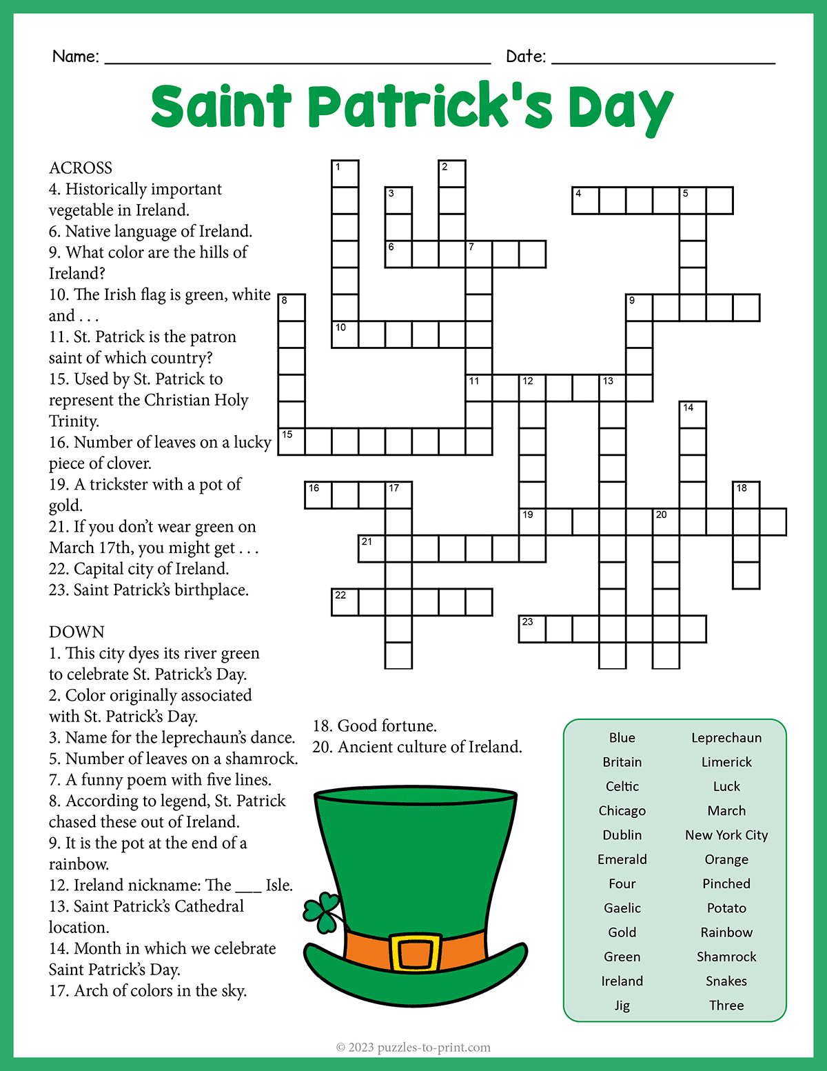 Saint Patricks Day Crossword shtml Saint Patricks Day Crossword shtml