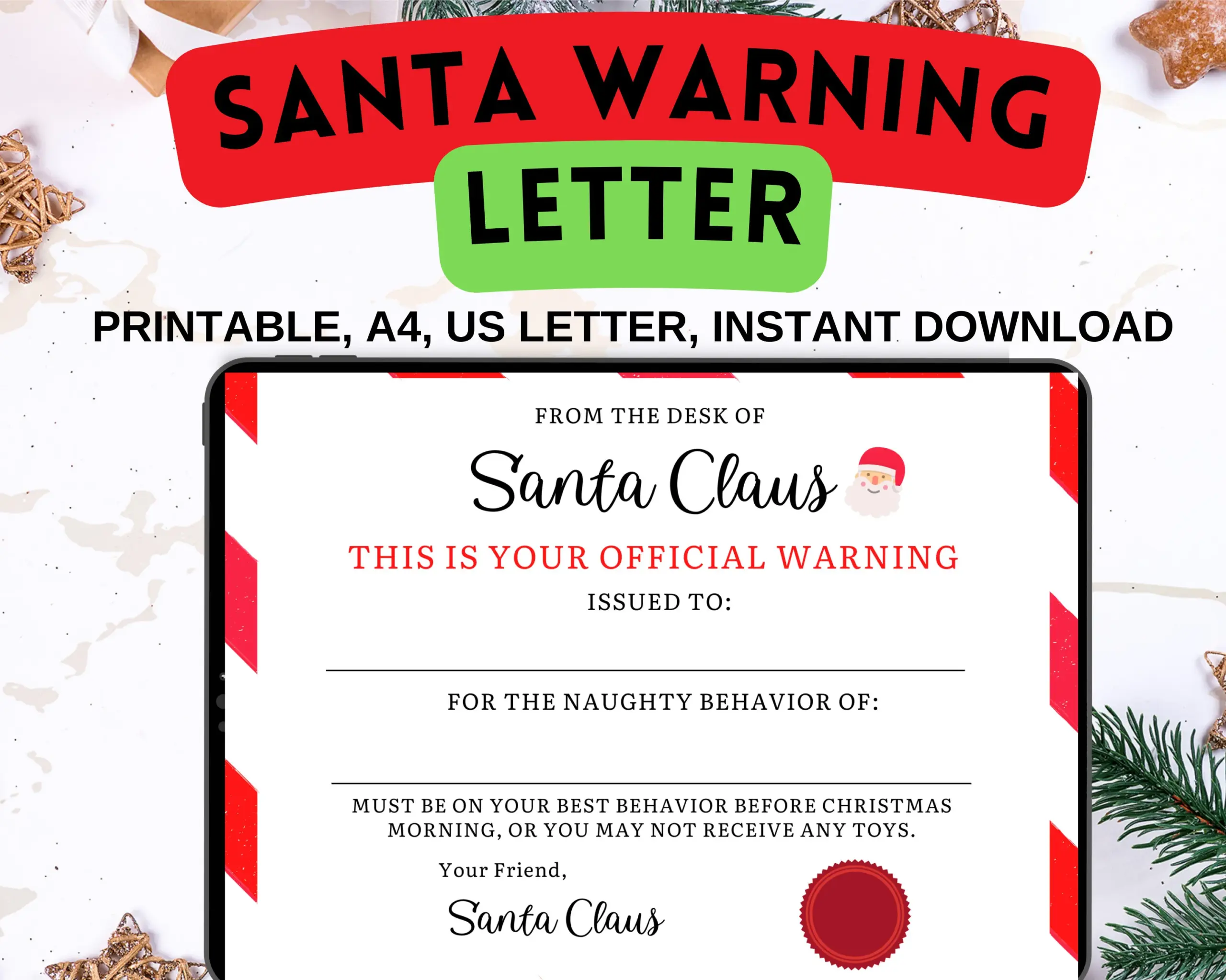 Santa Warning Letter For Kids Naughty