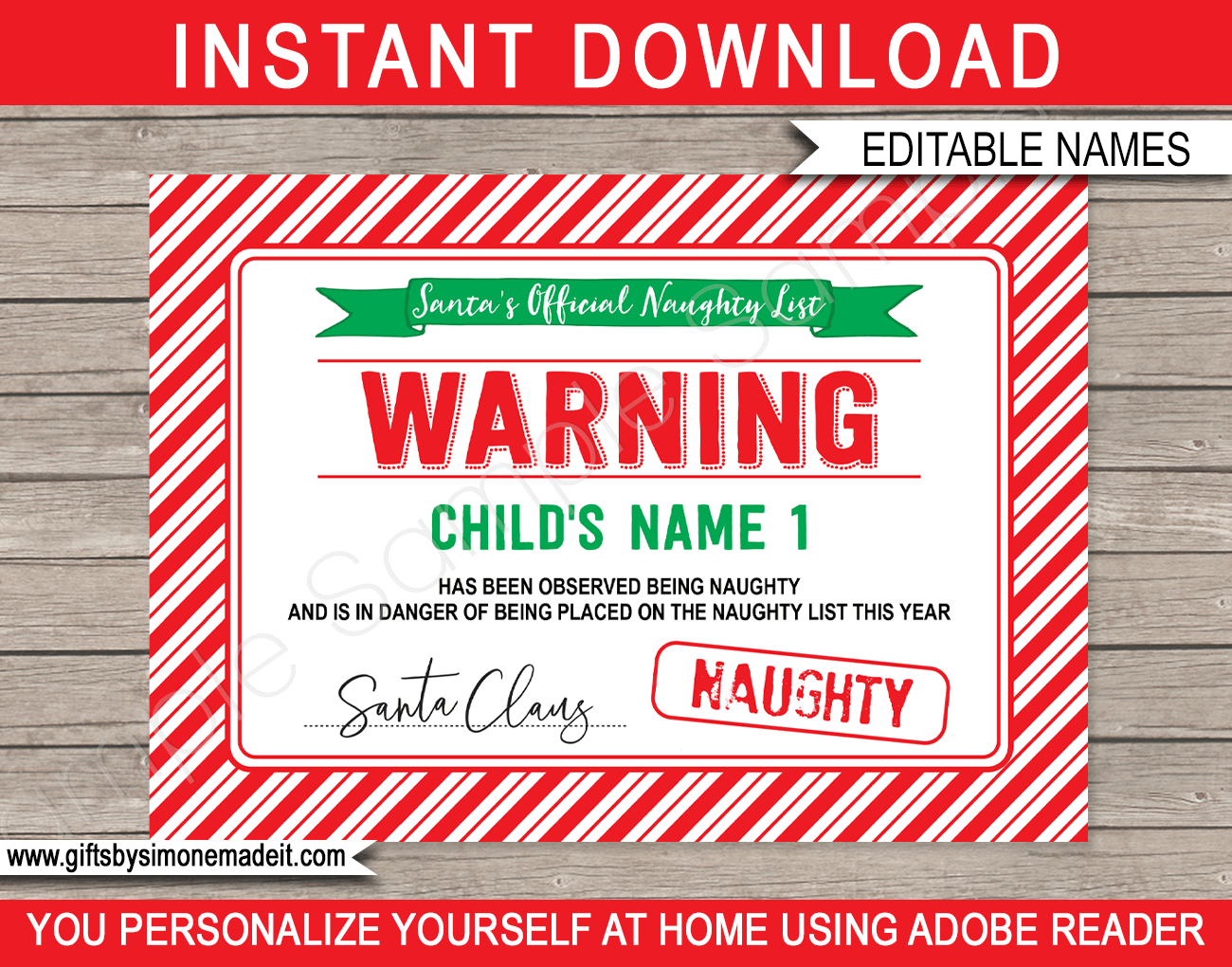 Santas Naughty List Warning Certificate