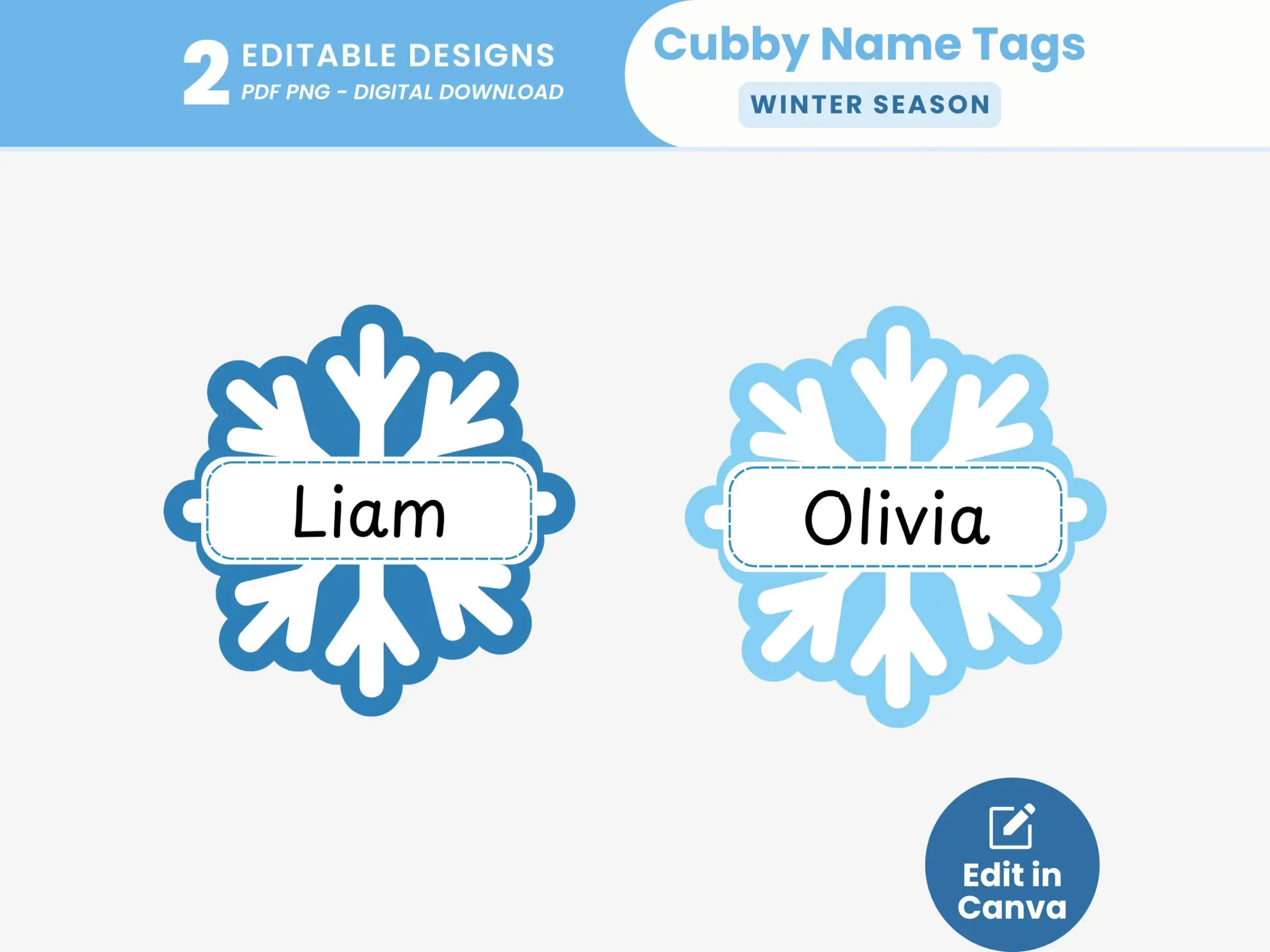 Snowflakes Cubby Name Tags Editable