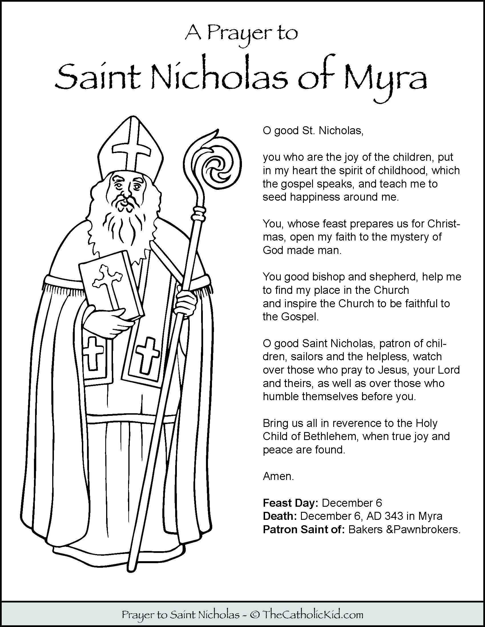 St Nicholas Coloring Pages Prayer Sheet Paper Craft Download Pack