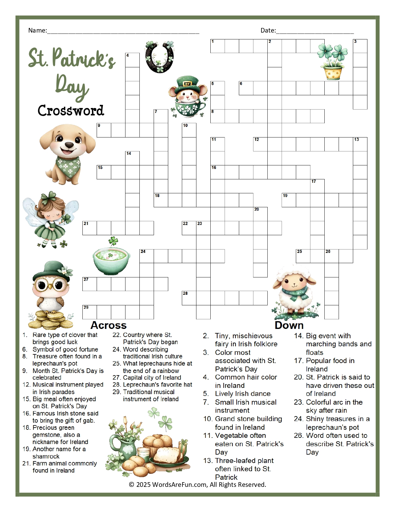 st patricks day crossword puzzle printable for adults st patricks day crossword puzzle printable for adults