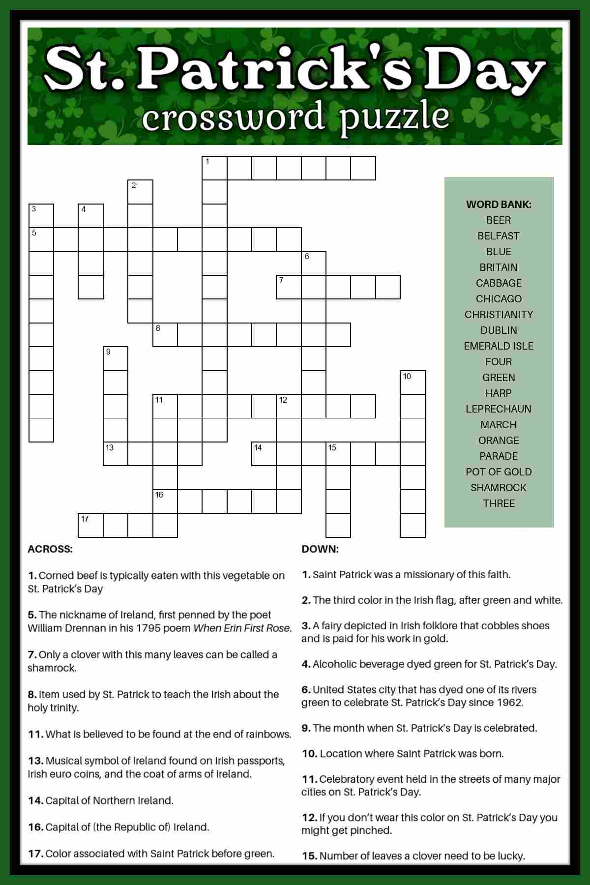 St Patricks Day Crossword Puzzle St Patricks Day Crossword Puzzle