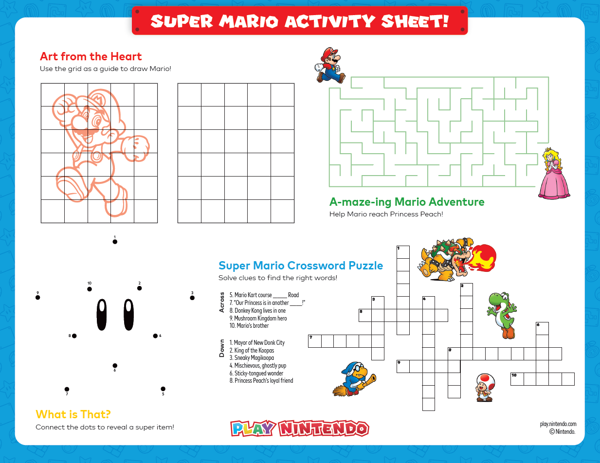Super Mario Printable Activity Sheet For Kids