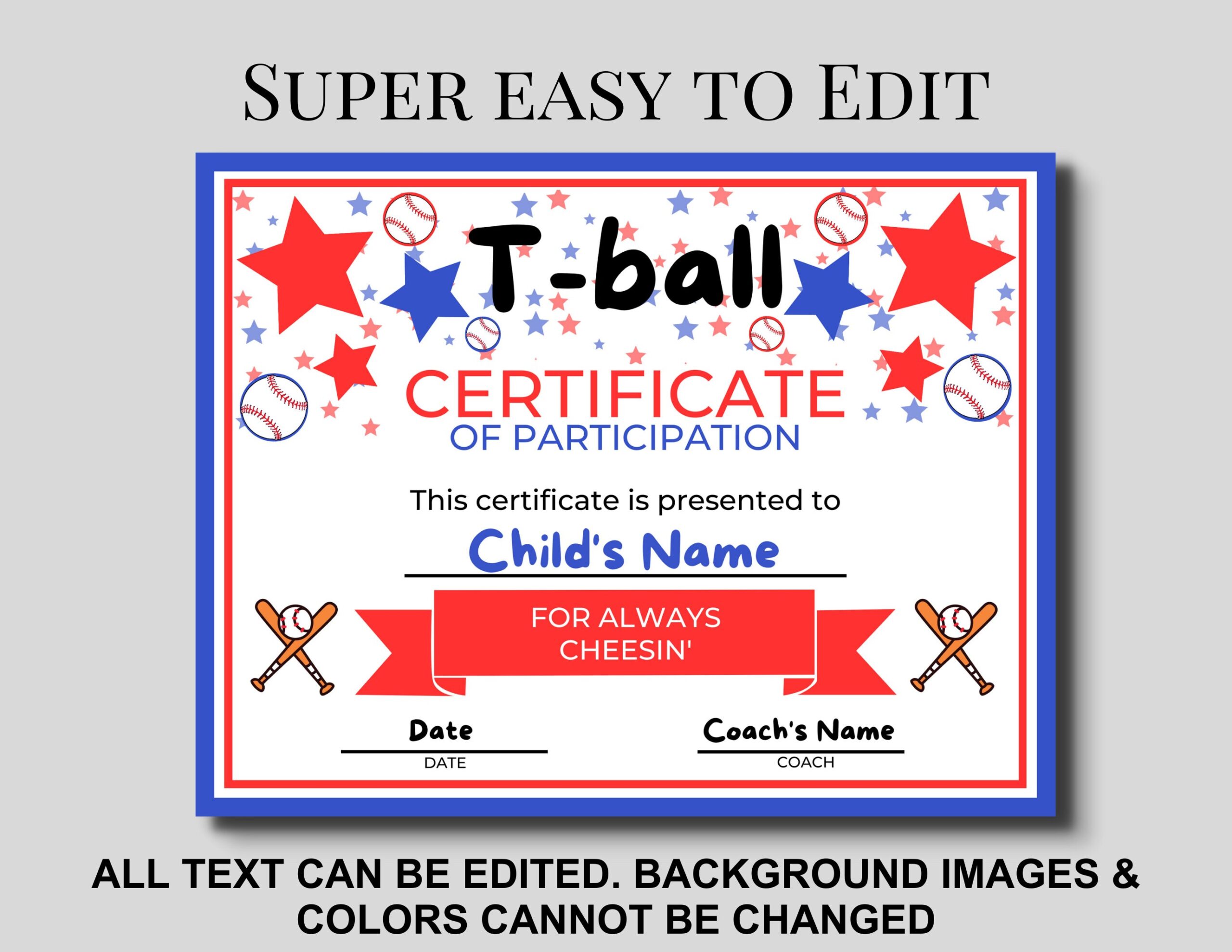 T Ball Editable Award Certificates Cute T Ball Editable Award Certificates Cute