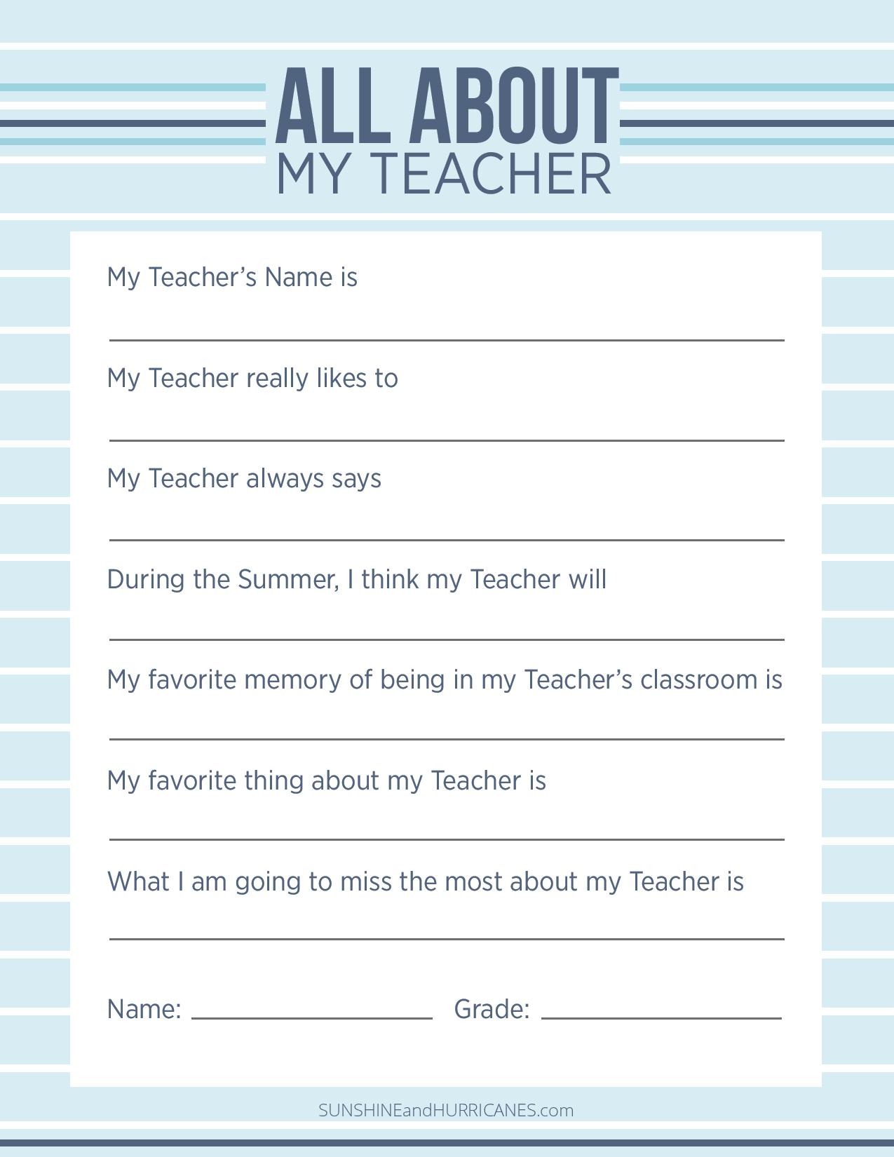 Teacher Appreciation Week Questionnaire Teacher Appreciation Week Questionnaire