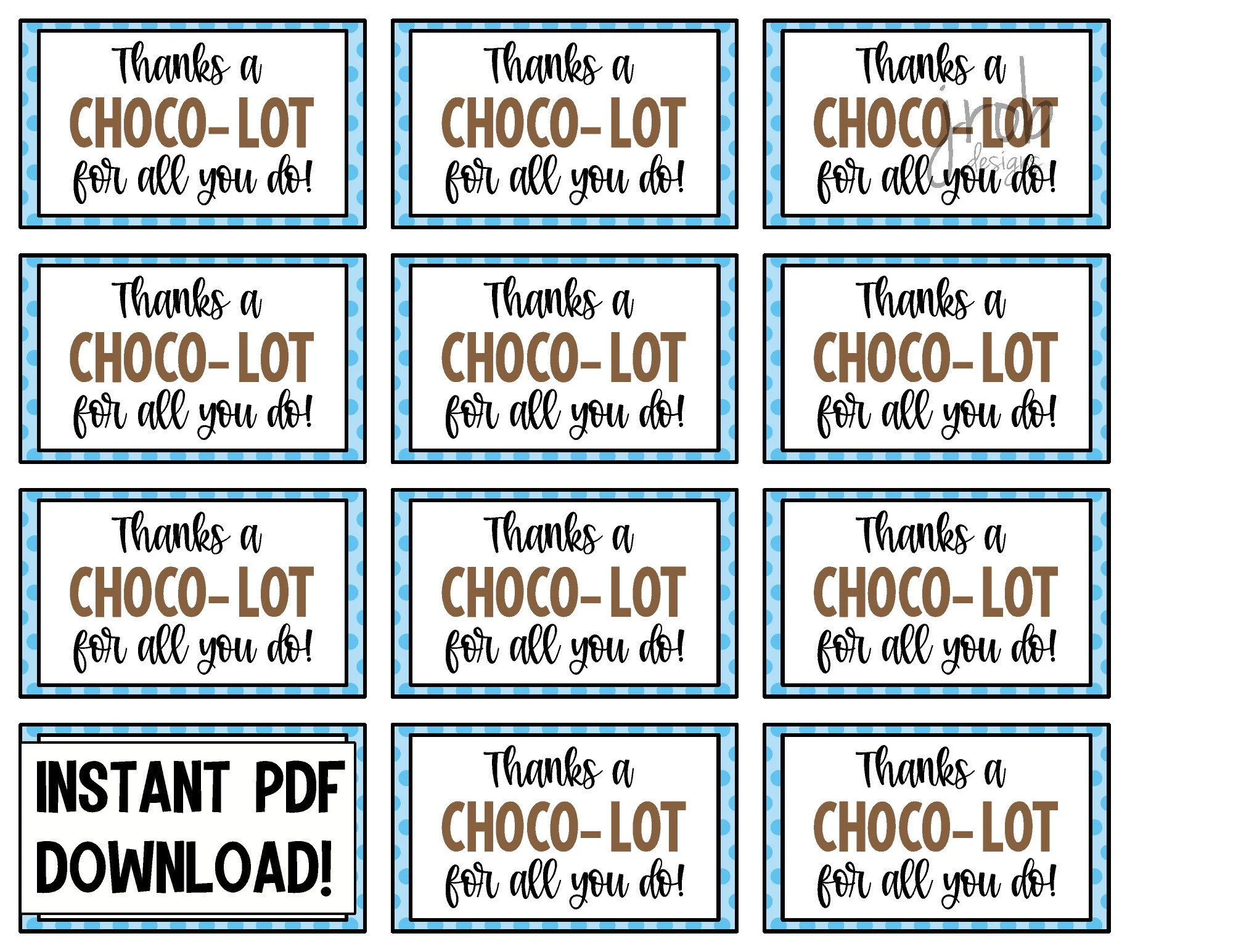 Thanks A Choco Lot Printable Thanks A Choco Lot Printable
