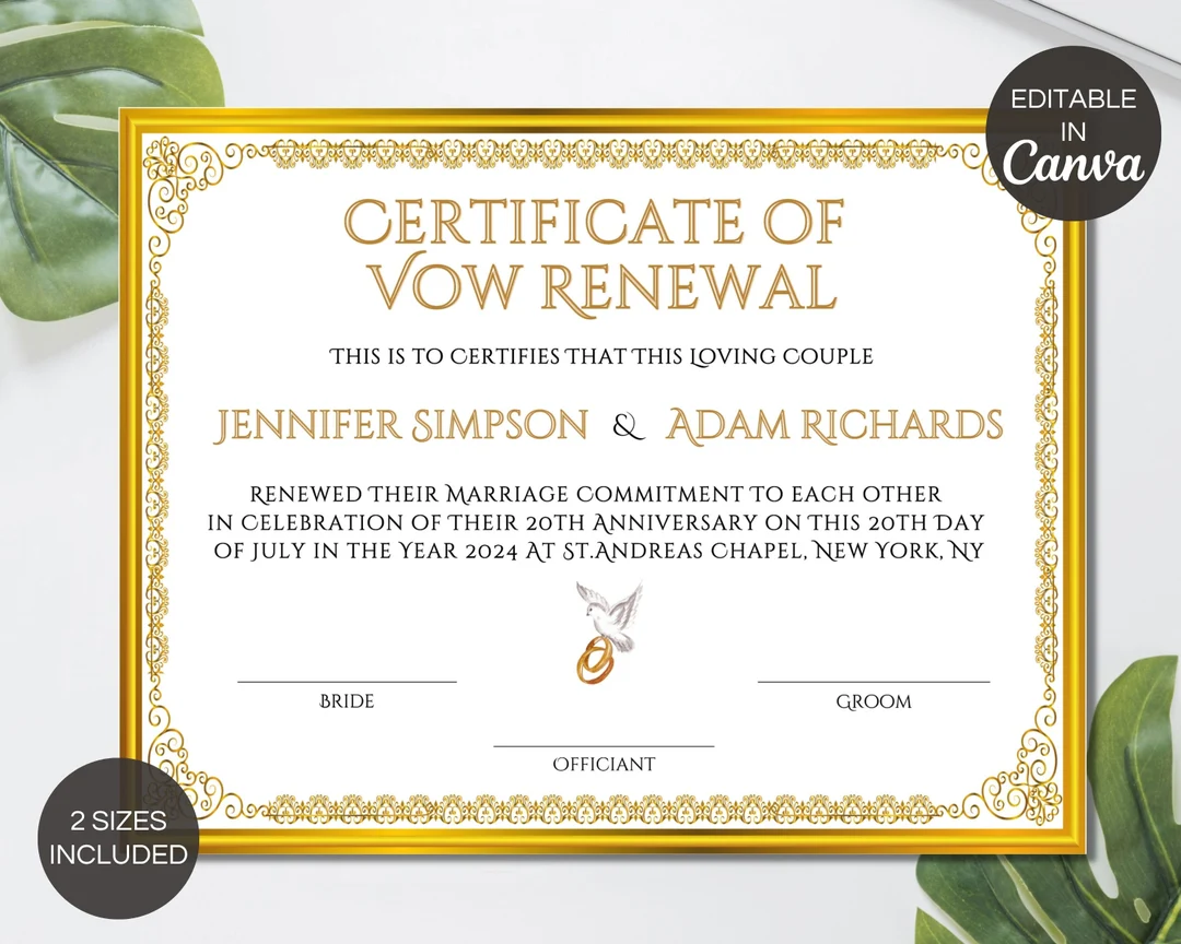 Vow Renewal Certificate Template Vow Renewal Certificate Template