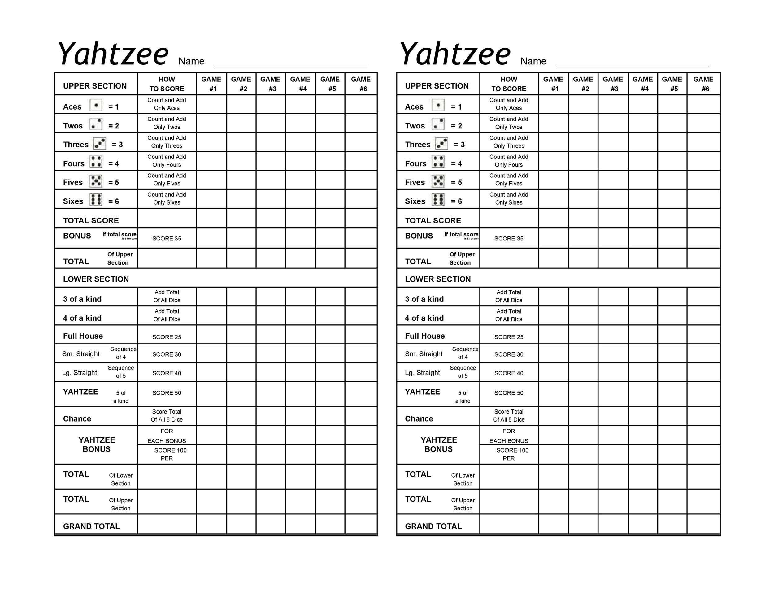 Yahtzee Score Sheet Pad Scorecards For Triple Yahtzee Game