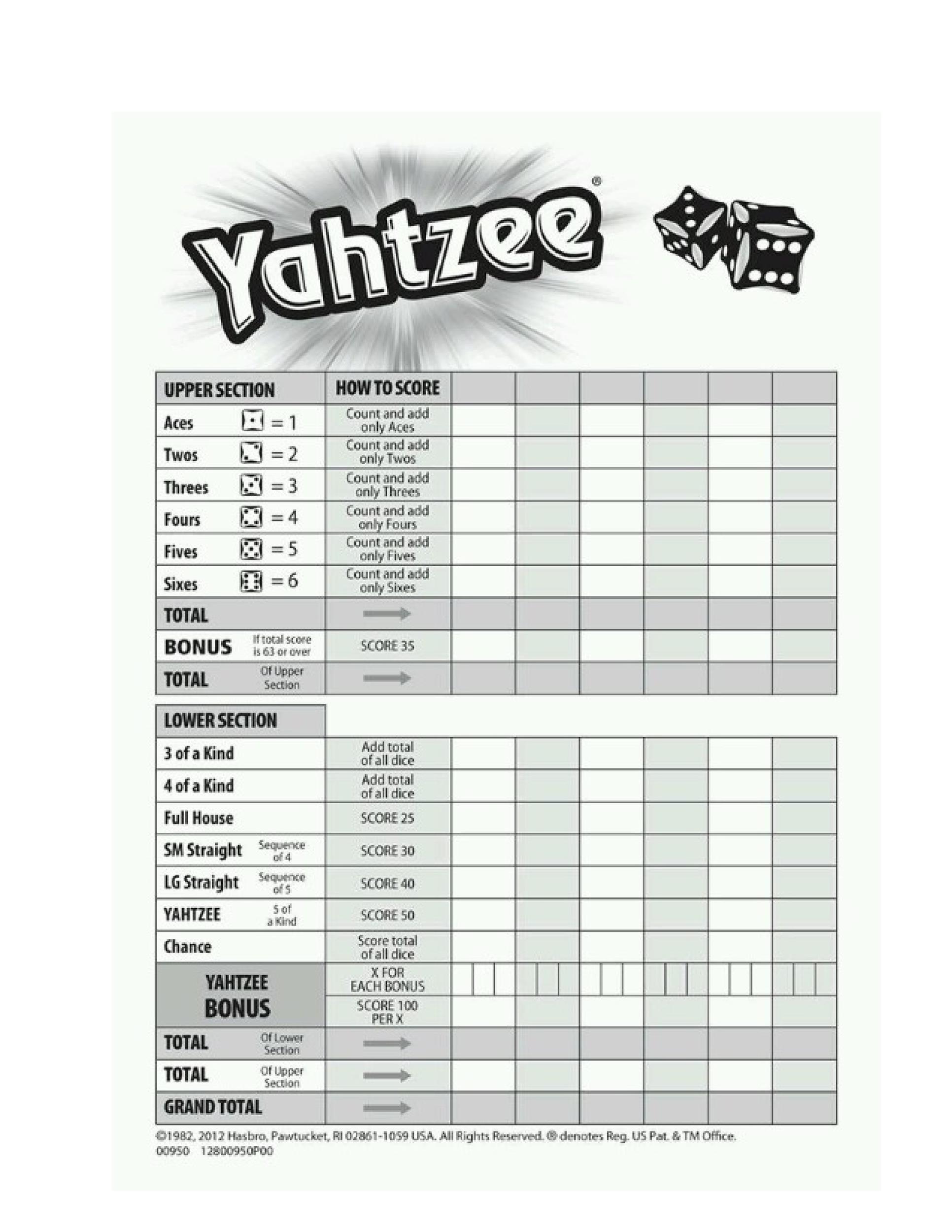 Yahtzee Score Sheets Yahtzee Score Sheets