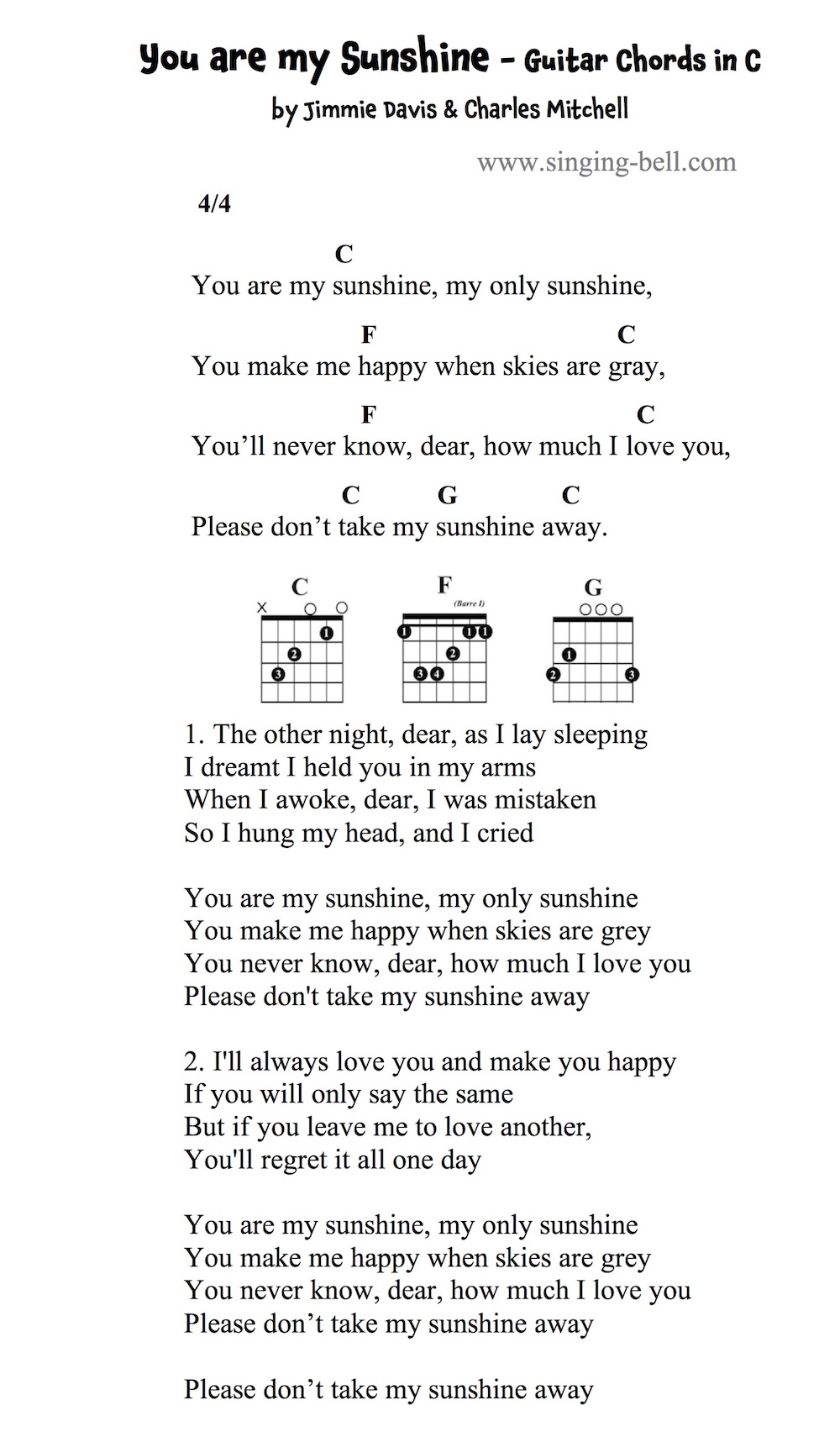 You Are My Sunshine Guitar Sheet Music Chords Tabs You Are My Sunshine Guitar Sheet Music Chords Tabs